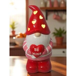 Miss Valentine Be Mine Light Up Gnome Ceramic Cookie Jar Mr Christmas Love